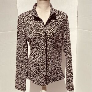 Be Inspired Large Black and Cream Leopard Print Full Zipper Shirt w/ Pockets Lg
